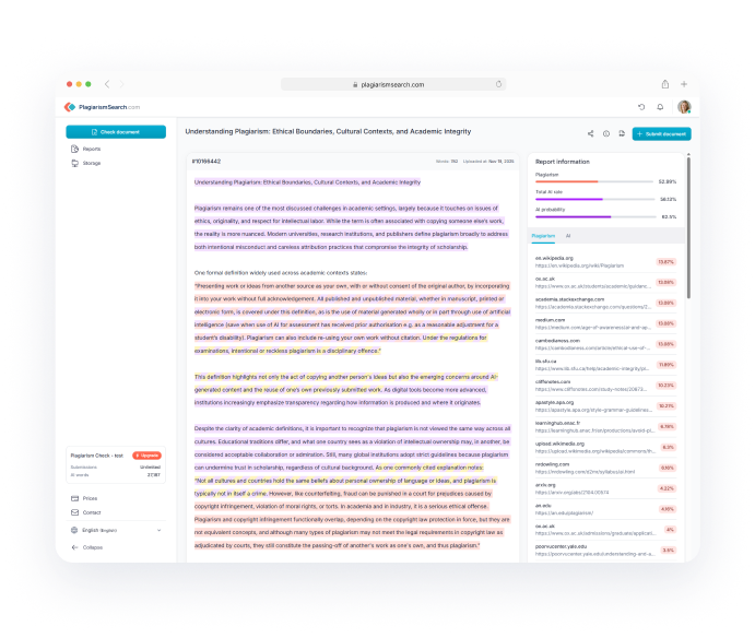PlagiarismSearch report sample